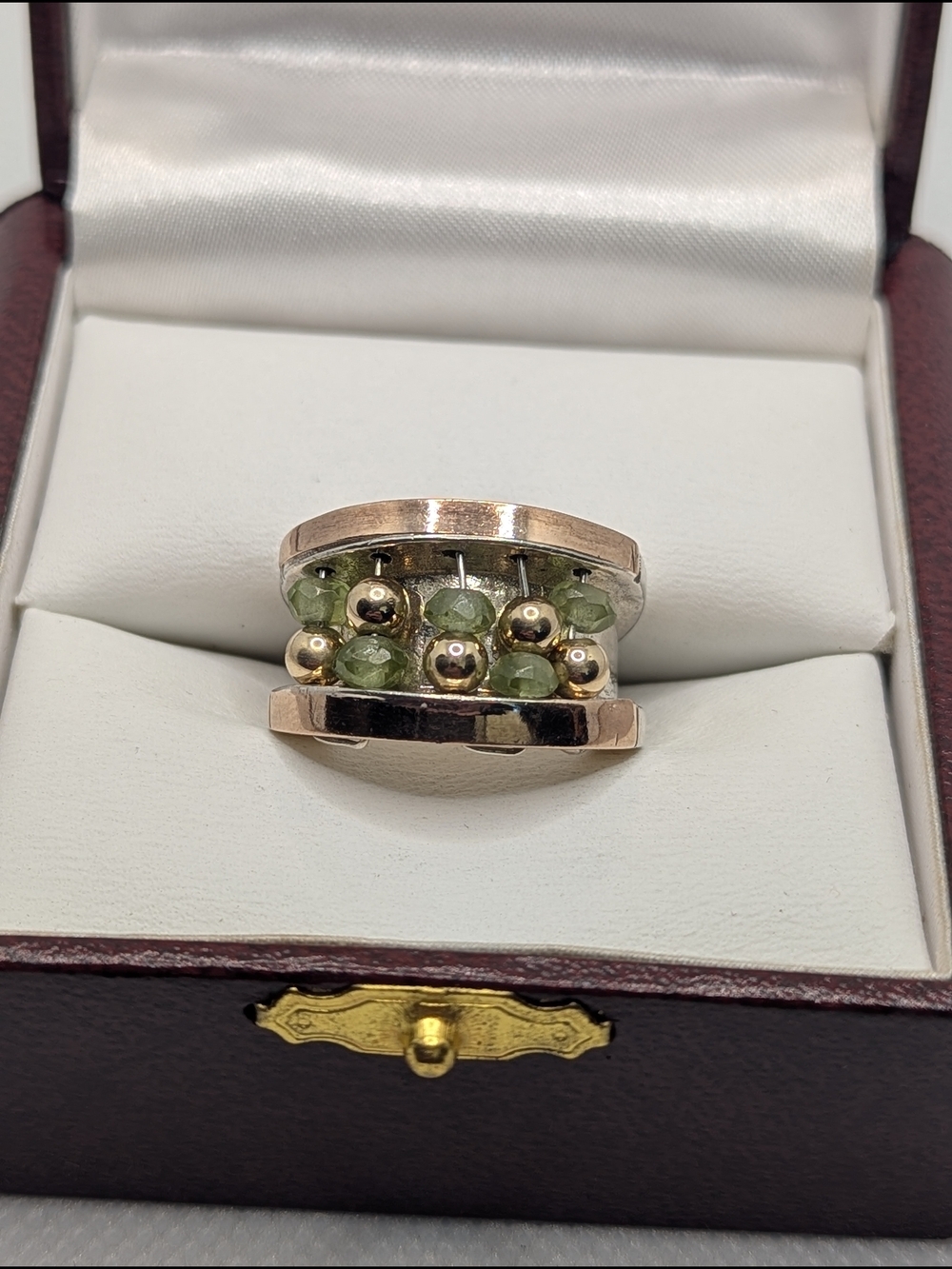 ✨ Artisan Peridot Abacus Spinner Ring Sterling Silver & Gold ✨